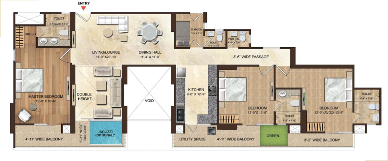 3+1 BHK floor plans of DASNAC burj noida