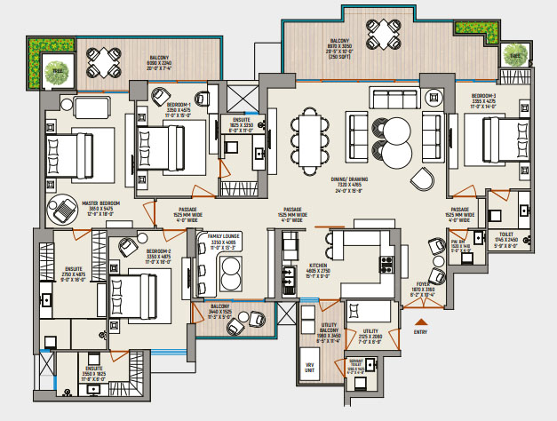 county 4 BHK floor plan tower C