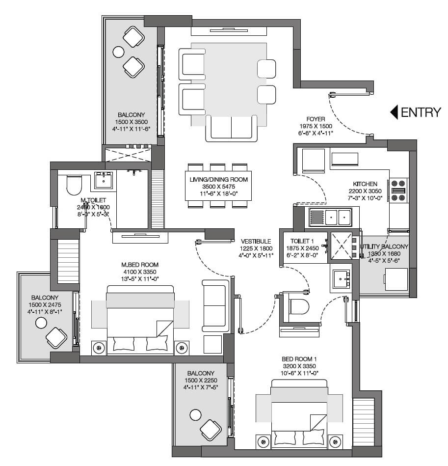 2 bhk floor plan