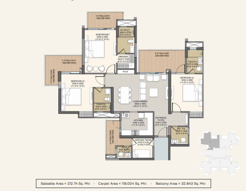 3 BHK Floor Plan By ACE