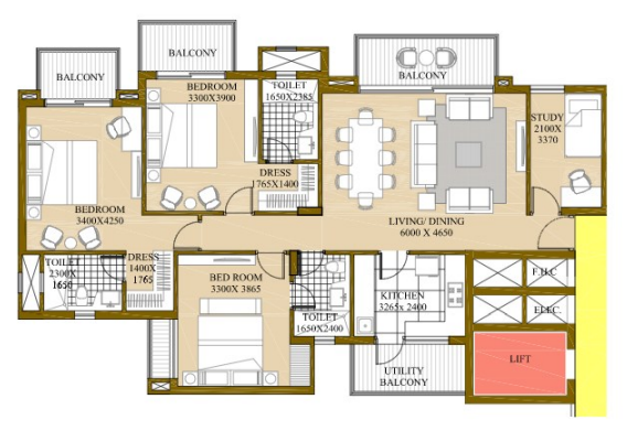 3BHK Floor Plan By ATS Rhapsody