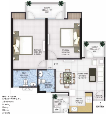 2 BHK Floor Plan