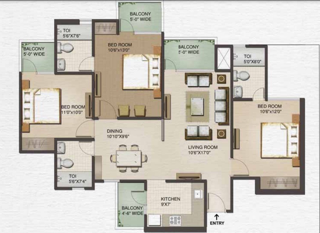 3 BHK Floor Plan