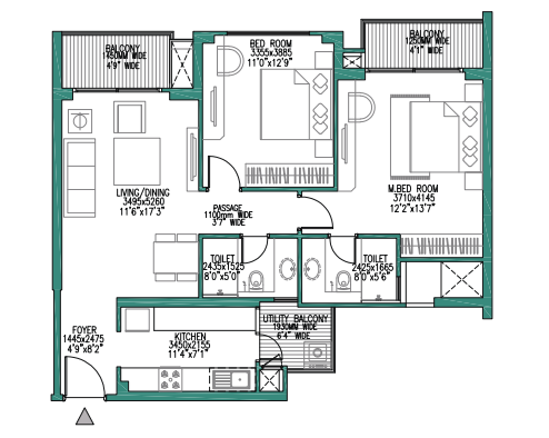 2 BHK Floor Plan Layout